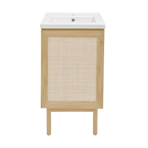 Image of Swiss Madison Classe 18 inch Freestanding Bathroom Vanity in Natural Oak with Sink Top