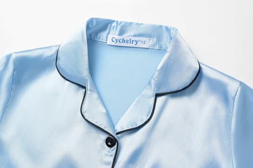 CYCHELRY Little Big Girls Satin Pajamas Summer Short Sleeve and Pants Button Down Silky PJS 3PCS Sleepwear Set Size 8-162