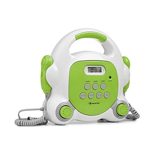 auna Pocket Rocker BT Equipo de Karaoke - Conectividad Bluetooth , 2 micrófonos de Mano , Puerto USB para Reproducir MP3 , Pantalla LCD , Conector AUX , Asa , Enchufado o con batería , Verde