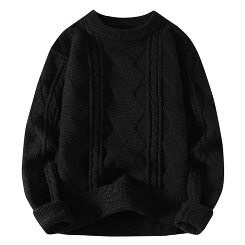 Sweaters for Men Crewneck Long Sleeve Knitwear Classic Chunky Cable Knit Pullover Tops Plus Size Casual Basic Jumper