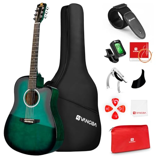 41' Acoustic Guitar Beginner Kit Sitka Spruce Top for Adults, Glossy Green