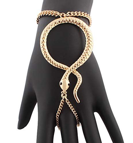 Jotw Snake Adjustable Finger Ring And Hand Chain Bracelet (Goldtone, Metal) #TOP1