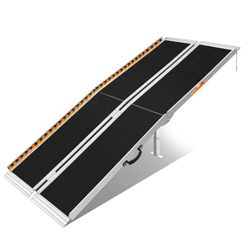 Rampa para Silla de Ruedas de 213 cm con Gran Alcance - Rampa de Acceso de Aluminio de Baja Pendiente para Escalones Altos, 362KG para Uso Pesado con Almohadillas Estabilizadoras de Silicona