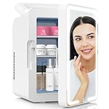 advwin 12L Mini Skincare Fridge with Dimmable LED Light Mirror, Makeup Fridge for Cooler & Warmer, Cosmetics, Beauty, Food & Drinks, Portable Small Refrigerator for Bedroom, Office, Dorm and Car