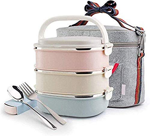 YANWE Frasco Aislante térmico para Alimentos, Inoxidable de Acero a Prueba de Fugas y desbordamiento Barril de Aislamiento de 3 Capas con Bolsa de Aislamiento + vajilla Adultos Universal para niños