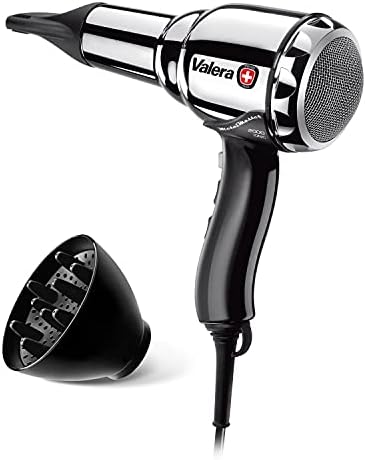 Valera 1600W Swiss Metal Master, Professional Hair Dryer (AC Motor) with ion Generator, Chrome-Plated, Metallic Professional Blow Dryer, Ionic Hair Dryer with Nozzle, Curl Diffuser & Storage Pouch