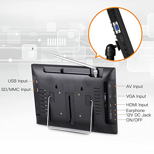 Eavacic 13.3\" Portable TV/Monitor Handheld Televison ATSC and NTSC Mini TV with HDMI USB/SD Battery Operated for Car, Caravan, Camping, Outdoor and Kitchen