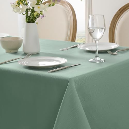 Sage Green Jacquard Rectangle Tablecloth 60 x 84 Inch - Waterproof & Wrinkle Free Textured Heavy Weight Fabric Cover for Kitchen, Dining, Parties, Outdoor Picnic, Easter Spring Holiday Decor
