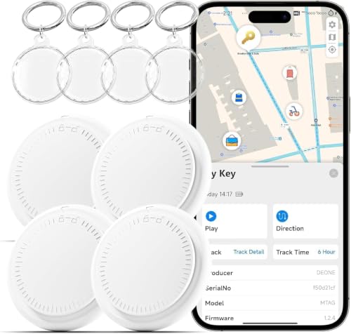 Image of 4 Pack Android Tracker Tags,Bluetooth Tracker Tags Both iOS and Android Android Smart Tags for Androd with 4 Waterproof Keyrings,Tracker for Androd Phones for Luggage,Wallet,Key,Suitcases