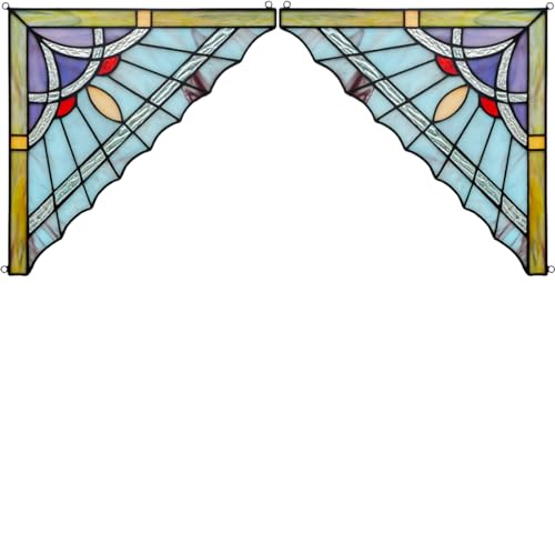 Litepedia Stained Glass Corner Window Hangings,Glass Panel Window Corner Tiffany Style,Stained Glass Sun Ccatchers Indoor Decor for Livingroom Bedroom or Door Wall Porch,Set of 2