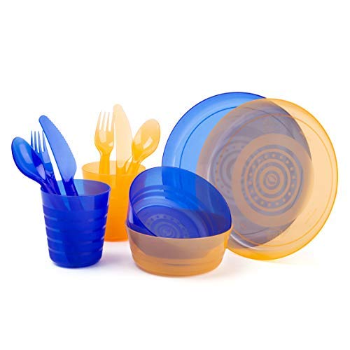Plastic Dinnerware Set - 8 Piece Cookware Set Include Kids Cups, Plates, Bowls, Flatware Set - Dish Set With Rainbow Colours - Dishwasher And Microwave Safe Bpa Free For Kids And Toddler #TOP7