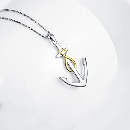 Yfn Ship Anchor Pendant Necklace 925 Sterling Silver Two-Tone Nautical-Themes Jewelry For Women 18" #TOP3