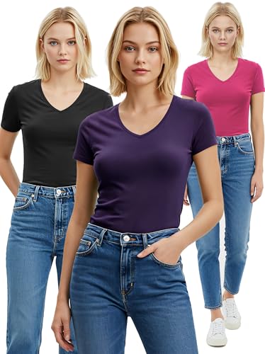 Emmalise - Camiseta de manga corta para mujer, cuello en V, tallas junior y grande - - Small