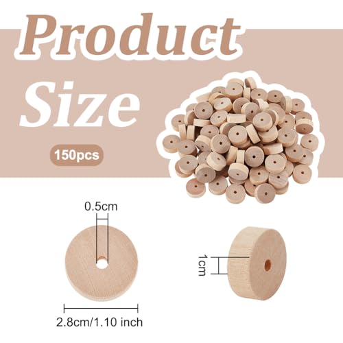 OLYCRAFT 150Pcs 28x10mm Wooden Craft Wheels 5mm Hole Unfinshed Wooden Wheel Blank Small Wood Wheels Flat Round Wooden Craft Wheels for DIY DIY Model Cars Wood Crafts Supplies - Image 2