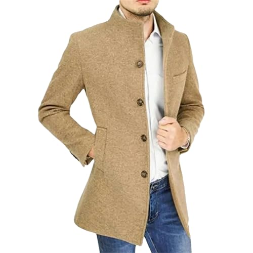 Col montant manteau laine homme contre le froid automne hiver veste slim fit kaki M