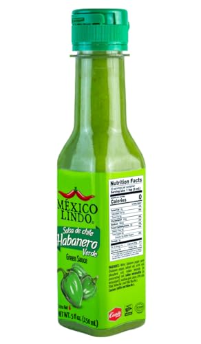 Image of Mexico Lindo Green Habanero Hot Sauce | Real Green Habanero Chili Pepper | Enjoy with Mexican Food, Seafood & Pasta | 5 Fl Oz Bottles (Pack of 12)