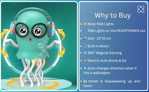 Image of Dancing Jellyfish Toy for Kids with Music, LED Lights & 360 Bump-and-Go Action - Battery Operated Cartoon Jellyfish Robot (Jellyfish - Battery Operated)