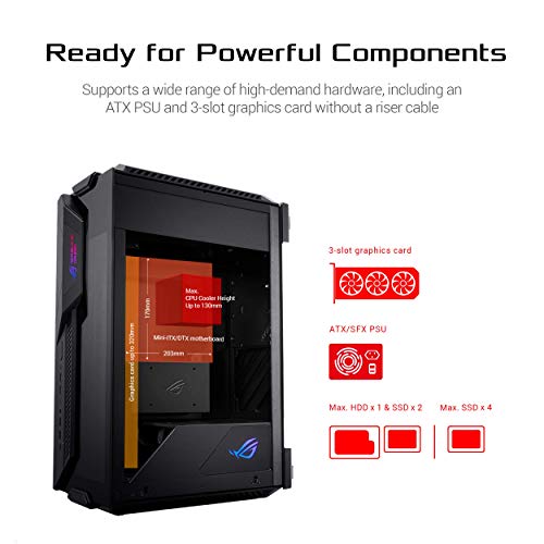 Image of ASUS ROG Z11 Mini-ITX /DTX Gaming Case with Patented 11 Tilt Design, Compatible with ATX Power Supply,3-Slot Graphics, Front I /O USB 3.2 Gen 2 Type-C, 2x USB 3.2 Gen 1 Type-A and ARGB Control Button