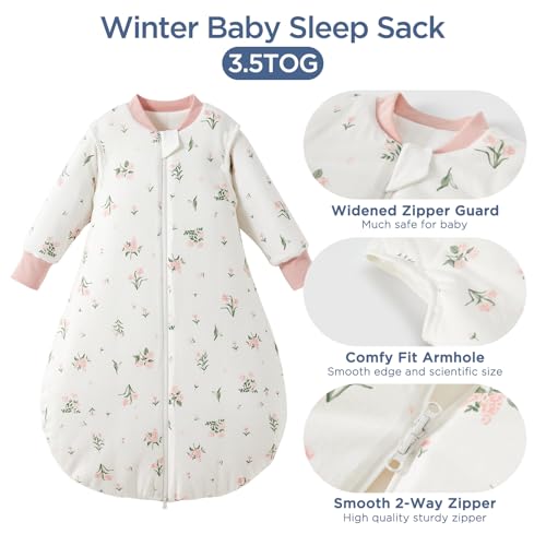 Image of Duomiaomiao 3.5 TOG Baby Sleep Sack 100% Cotton Winter Long Sleeve Baby Wearable Blanket, Super Warm Quilted Comfy Toddler Sleeping Bag