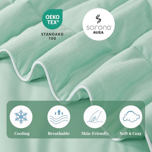 Image of Cooling Comforter Blanket for Hot Sleepers, Queen Size, Heather Mint Green