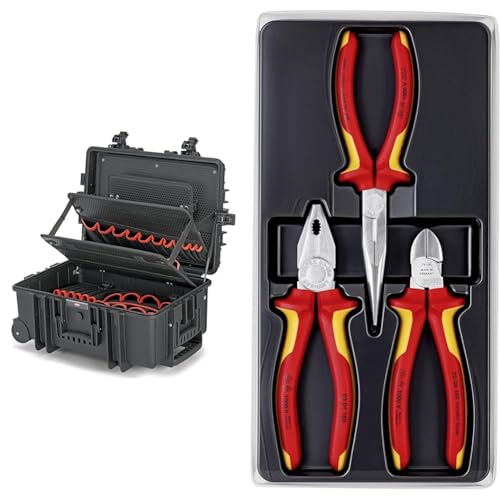 KNIPEX 00 21 37 LE Werkzeugkoffer 'Robust45 Move' Werkzeug-Trolley | Rollkoffer leer & Elektro-Paket, 3-teilig, 160 bis 200 mm, VDE, Grundausstattung für unterwegs, Zangenset, Werkzeugset, 00 20 12