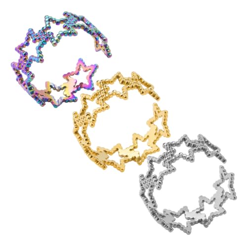 LIOOBO 3Pcs Adjustable Stainless Steel Star Rings Open Decorative Rings for Rainbow and Colors Minimalist Style Durable and Non Fading Design