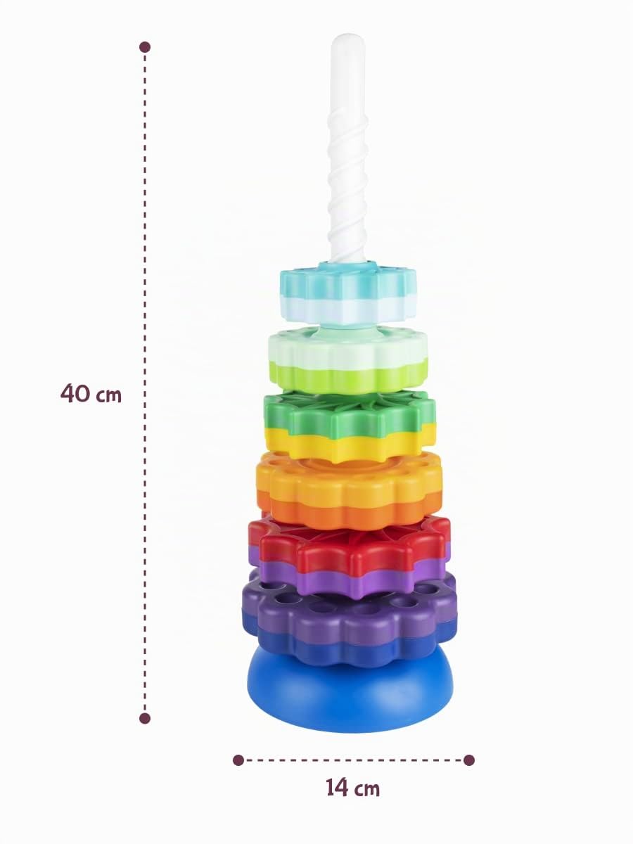 FANCY BABY Torre Impilabile a Spirale 40 cm, Gioco Montessori per Bambini 1+ Anno, Sviluppo Motricità Fine e Logica, Regalo per Bimbo di 1 Anno
