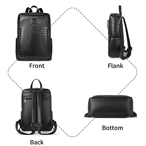 BROMEN Leather Laptop Backpack for Women 15.6 inch Computer Business Travel Professional Work Daypack College Bag Crocodile Grain Black