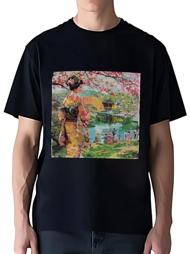 令和の浮世絵 和風 絵画 江戸 掛け軸 舞子 着物 女性 (55) Tシャツ メンズ レディース 夏服 綿 プリント スポーツ トップス 半袖 無地 ゆったり 男女兼用 大きいサイズ 肌着 ファッション