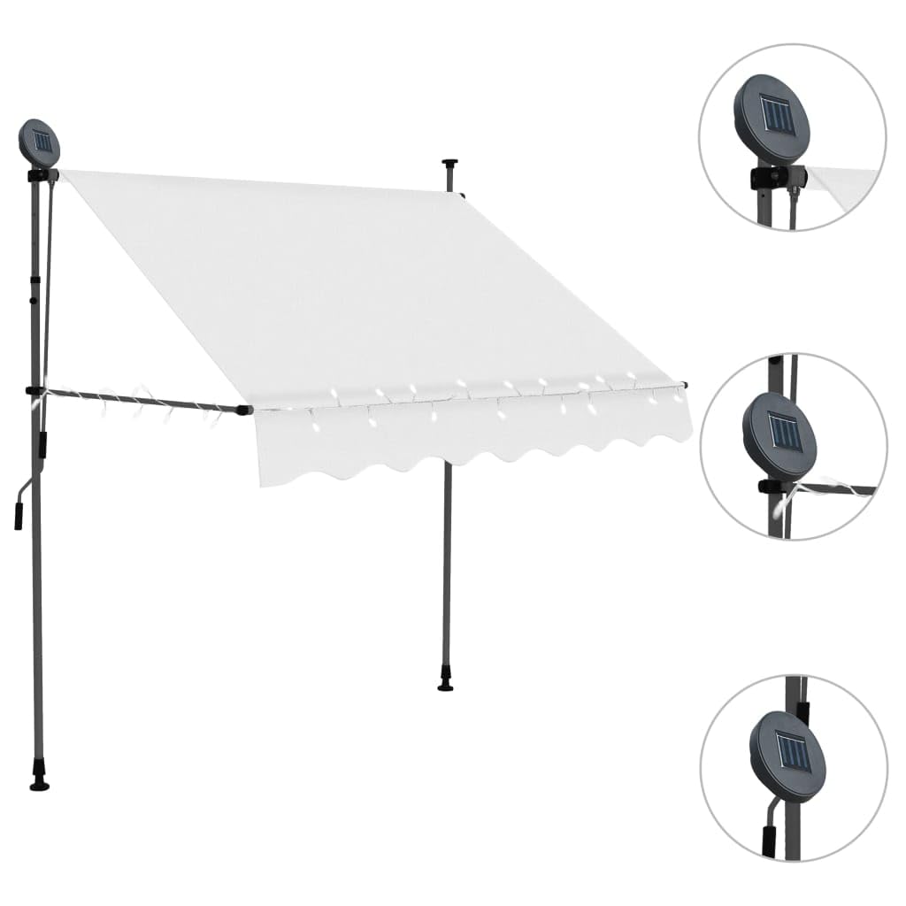 Markiza balkonowa, tarasowa, do ogrodu, zwijana, obsługiwana ręcznie, z diodami LED, 100 cm, kremowa, na taras, balkon