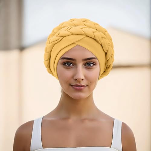 Image of DRESHOW African Women Turban Caps Cotton Beanie Twist Headscarf Pre-Tied Double Twisted Braids Wrap Hat Chemo Cancer Cap