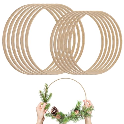 12 St&uuml;ck Holzringe Zum Basteln, 6er 26cm/30cm Traumf&auml;nger Ringe Bambus Blumenkranz Makramee Floral Hoop Set f&uuml;r DIY Hochzeitskranz Dekor und Wandbehang Handwerk Blumenkranz T&uuml;rkranz