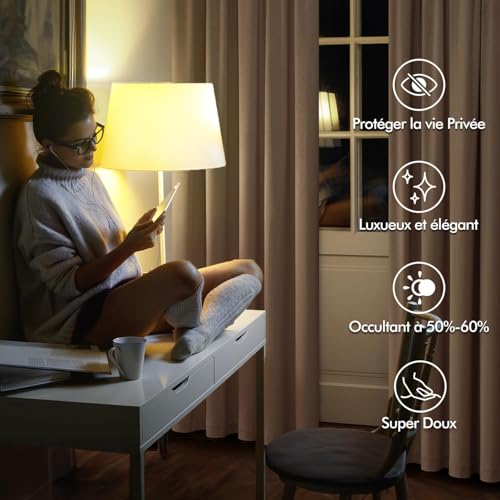 Rideau Occultant Chambre Velours Beige Isolant Anti Lumière