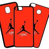  Fundas De Moviles Carcasas De Moviles Funda Carcasa Compatible con Samsung Galaxy A7 2018 Modelo Marca Deporte Air Jordan Silueta Negra sobre Fondo Rojo