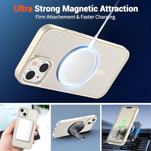 Image of SUPFINE Magnetic for iPhone 15 Plus Case & iPhone 14 Plus Case(Compatible with MagSafe)(Military Grade Drop Protection) Slim Translucent Shockproof with Anti-Fingerprint Phone Case,Antique White