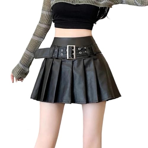Jupe gothique plissée en cuir PU confortable pour style Y2k punk