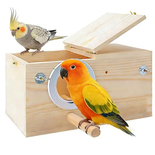 Image of kathson Parakeet Nesting Box,Wood Bird Nest House for Cage,Parrots Breeding Mating Boxes,Budgie Nesting Box for Conure,Lovebirds,Canary,Cockatiel,Finch,Small and Medium-Sized Birds (L)