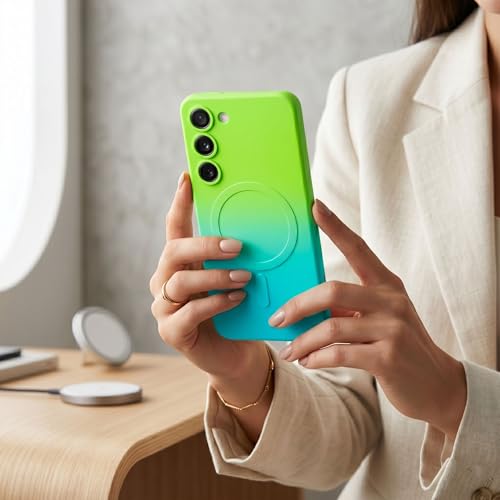Image of amazon basics Gradient Mag-Safe Case for Samsung Galaxy S23 5G | Soft Silicone Shockproof Cover with Camera Protection | Slim Lightweight Design | Smooth Touch & Durable - Green & Blue