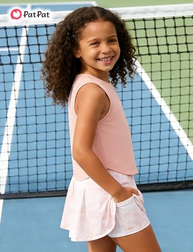 Image of PATPAT Girls Tennis Skirt Sets Moisture Wicking Tank Tops and Pleated Skirts 2 Piece Outfits Activewear Sets 5-12 Years