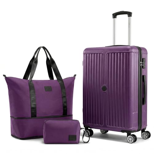Image of Hoteel Luggage Sets 3 Piece, 4-Yr Warranty Durable Suitcase Dual-Spinner Wheel TSA Lock, Lightweight Travel Hardshell ABS Carry on Luggage for Men&Women, Royal Purple(20in /DB /TB)