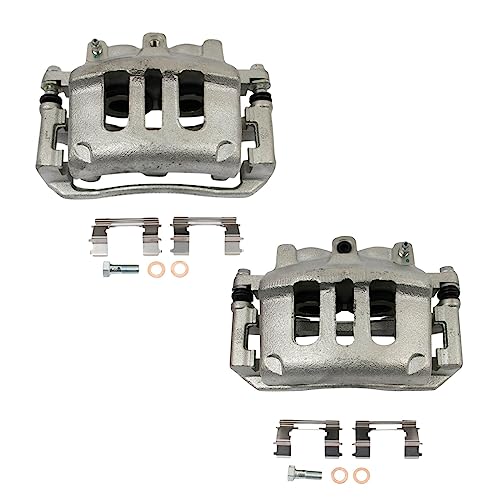 Image of TRQ Front Driver and Passenger Side Brake Caliper Set Caliper Brackets Hardware Compatible with 03-11 Ford Crown Victoria 03-11 Mercury Grand Marquis 03-11 Lincoln Town Car