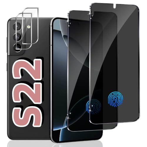 2 Pack For Galaxy S22 Privacy Screen Protector With 2 Pack Camera Lens Protector Anti Spy Private Tempered Glass Film 9H Hardness Anti Fingerprint Scratch Resistant Bubble Free Easy To Install
