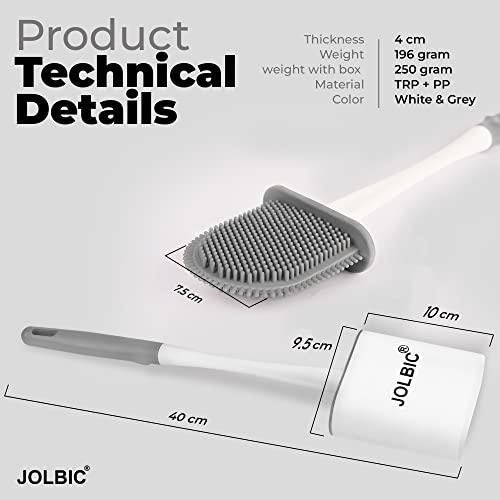 JOLBIC Silicone Toilet Brush with Quick Drying Holder-2 Pack, Toilet Brushes Sets with flexible bristles, Cleaning Brush Kit for Bathroom(White)