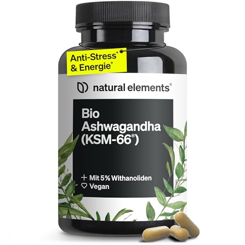 natural elements Bio-Ashwagandha – KSM-66® Premiumrohstoff (180 Kapseln mit...