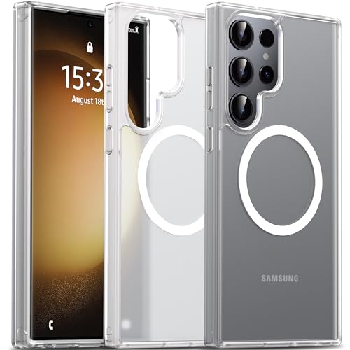 Image of Oterkin Magnetic Samsung Galaxy S23 Ultra Case, Clear Matte | Compatible with MagSafe, Frosted Translucent, Shockproof, Anti-Scratch, Slim Fit