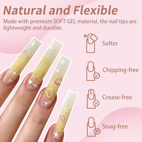 Cycullinyt 240Pcs Square Nail Tips, Long Square Press On Soft Gel X Nail Tips, 12 Sizes Full Cover Acrylic False Nail Tips thumb #2