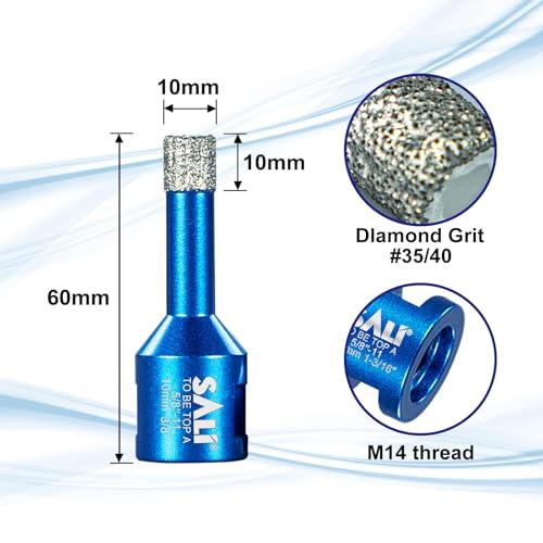 Diamant Trockenbohrer Fliesenbohrer 10mm 2 Stücke M14 Gewinde Diamantbohrer Glasbohrer Set Lochsäge für Keramik, Granit, Porzellan, Fliesen, Feinsteinzeug, Mauerwerk, Marmor, für Winkelschleifer