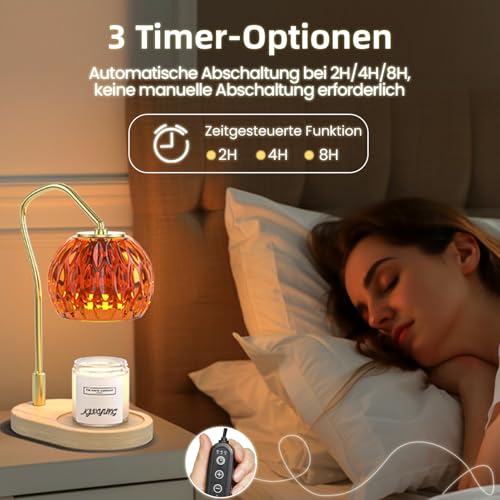 Miniatura 4 de Kjixyung Lámpara Calentadora De Velas Con Temporizador Y Regulador De Intensidad, Para Velas Aromáticas En Tarros De Cristal - Incluye 2 Bombillas, Regalo Ideal Para Navidad, Cumpleaños O Casa Nueva