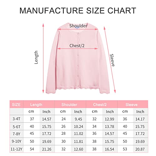 Kids Girls Crewneck Cardigan Long Sleeve Button Uniform Sweater Cute Warm Knit Sweaters Coat 3-12 Years，Pink，7-8Years #TOP5