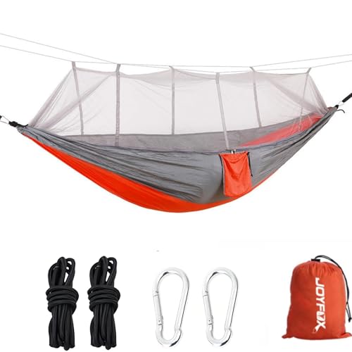 JOYFOX Rede De Dormir Camping Construção Rápida, Portátil Dobrável Rede de Árvore Acampamento (Laranja C/Mosquiteiro)